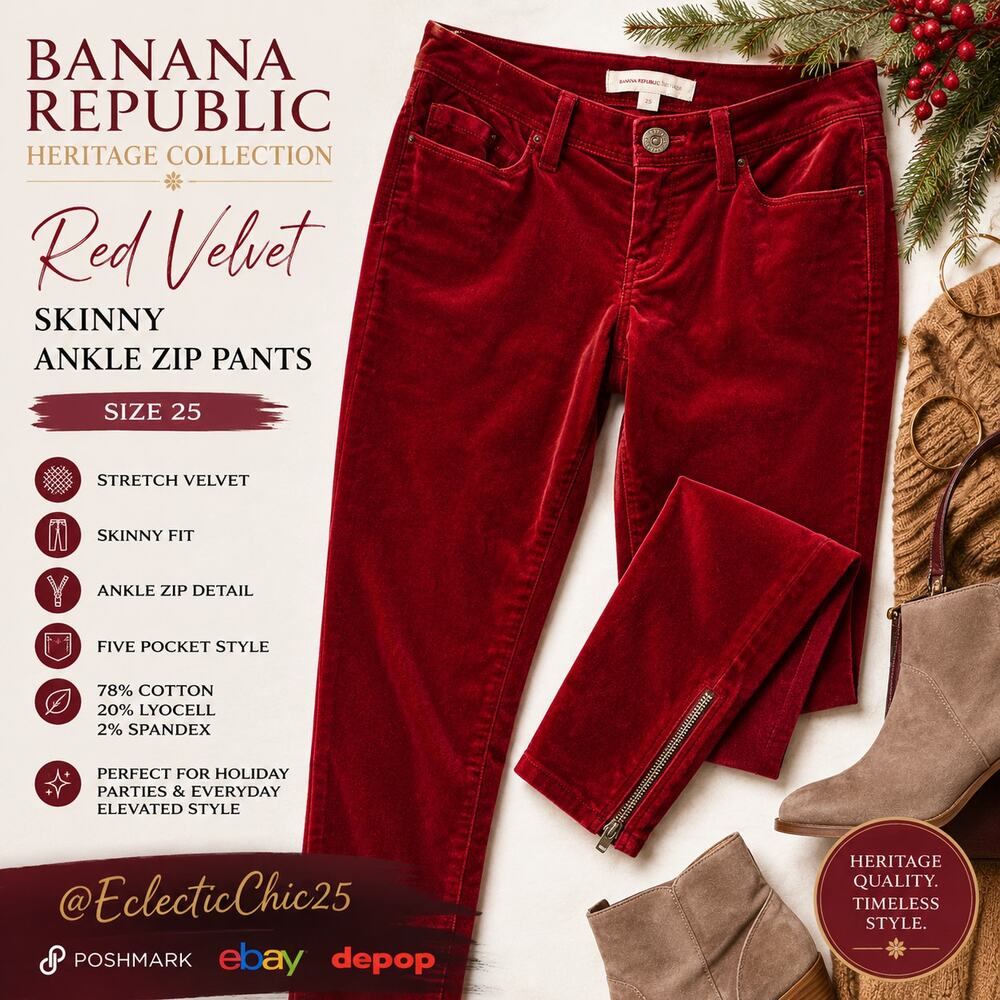 Banana Republic Heritage Red Velvet Skinny Ankle Zip Pants Size 25